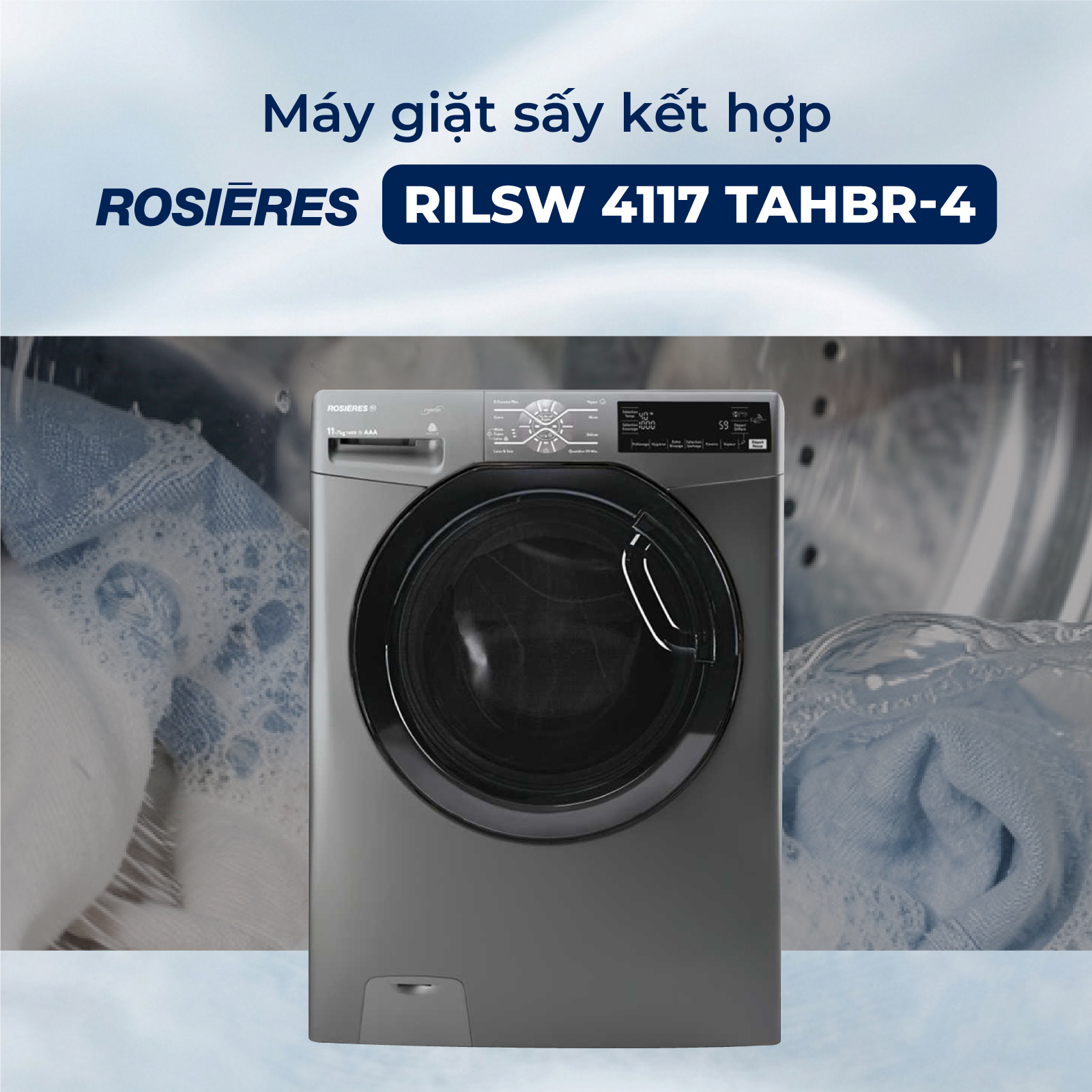 Máy giặt sấy Rosières 11 kg / 7 kg RILSW 4117 TAHBR-4 - Nhập khẩu chính hãng