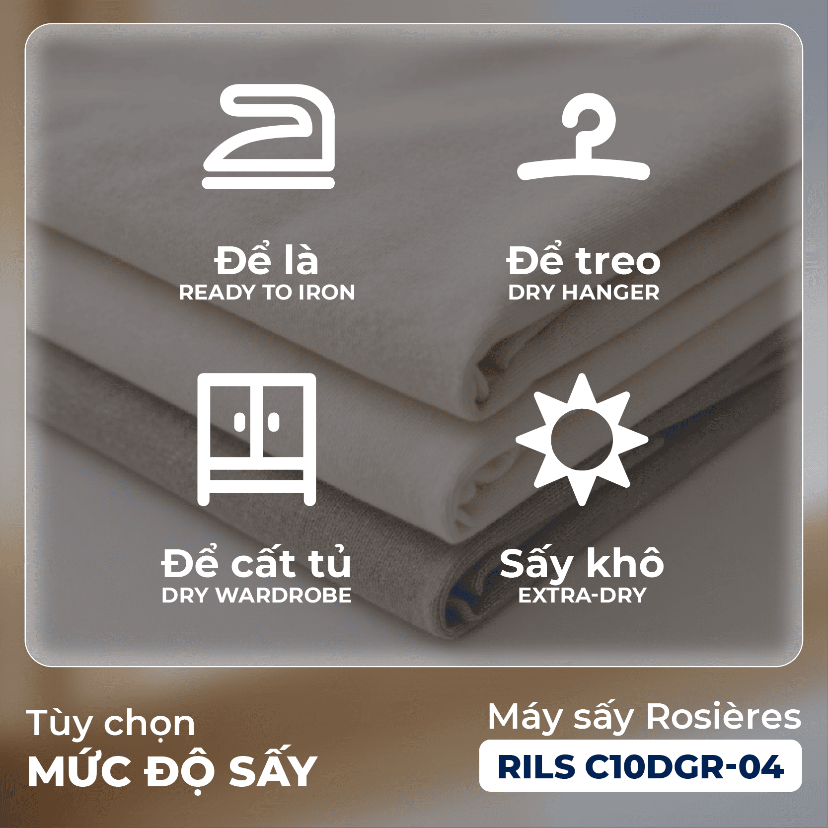 Máy sấy quần áo Rosières 10 kg RILS C10DGR-04 - Nhập khẩu chính hãng