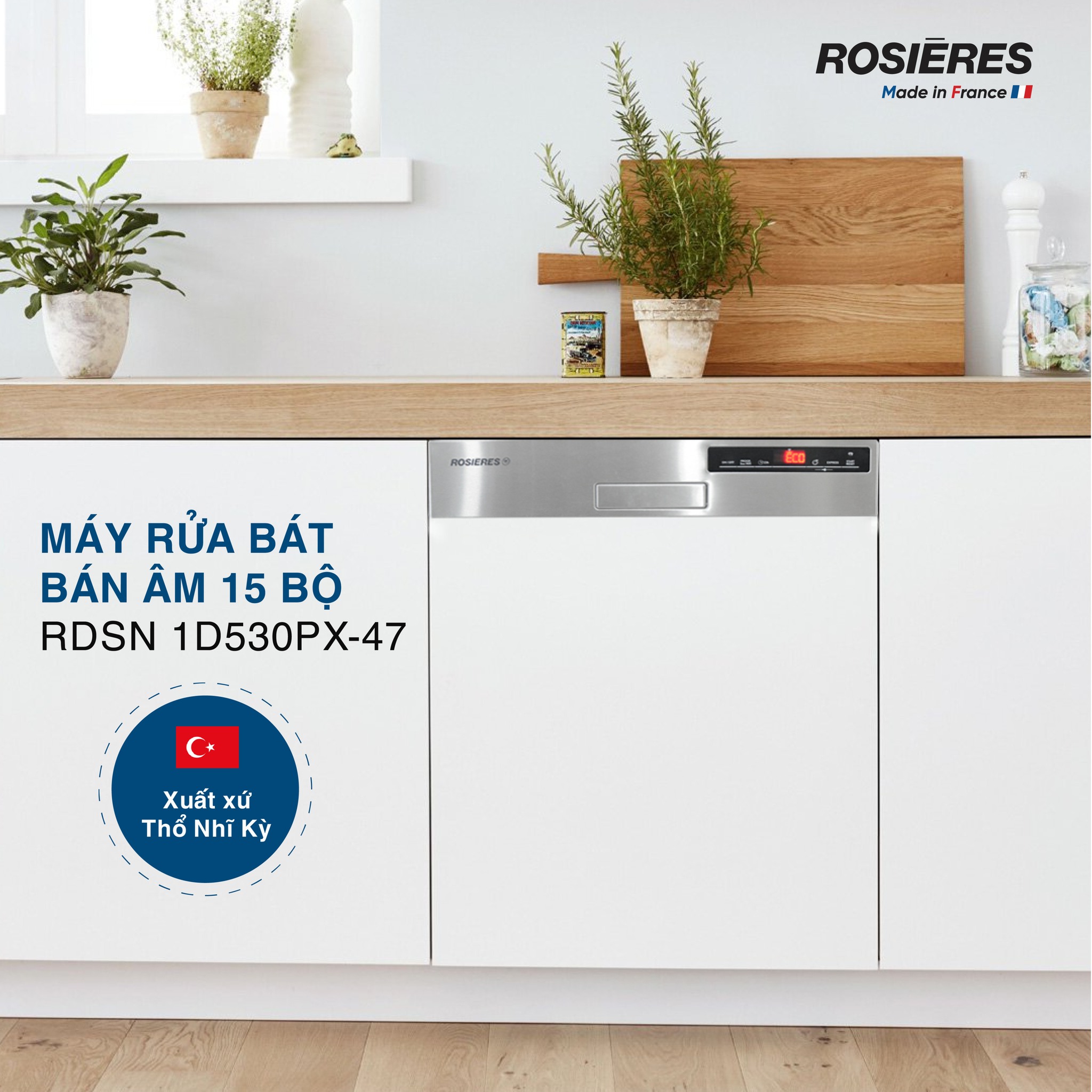 Máy rửa bát bán âm Rosieres 15 bộ