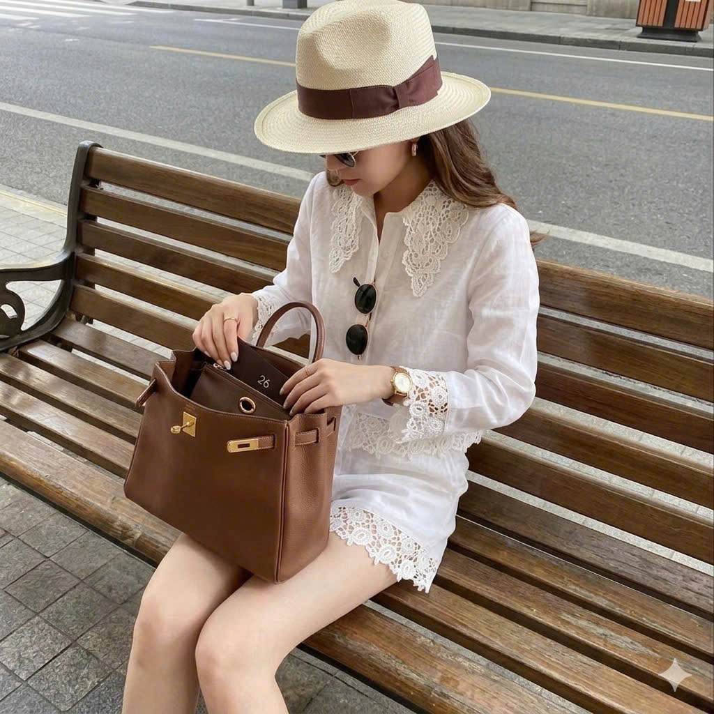 Santorini Chic Set - Sét Linen phối ren Trendy - Gootik Fashion