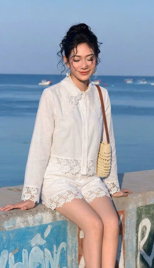 Santorini Chic Set - Sét Linen phối ren Trendy - Gootik Fashion