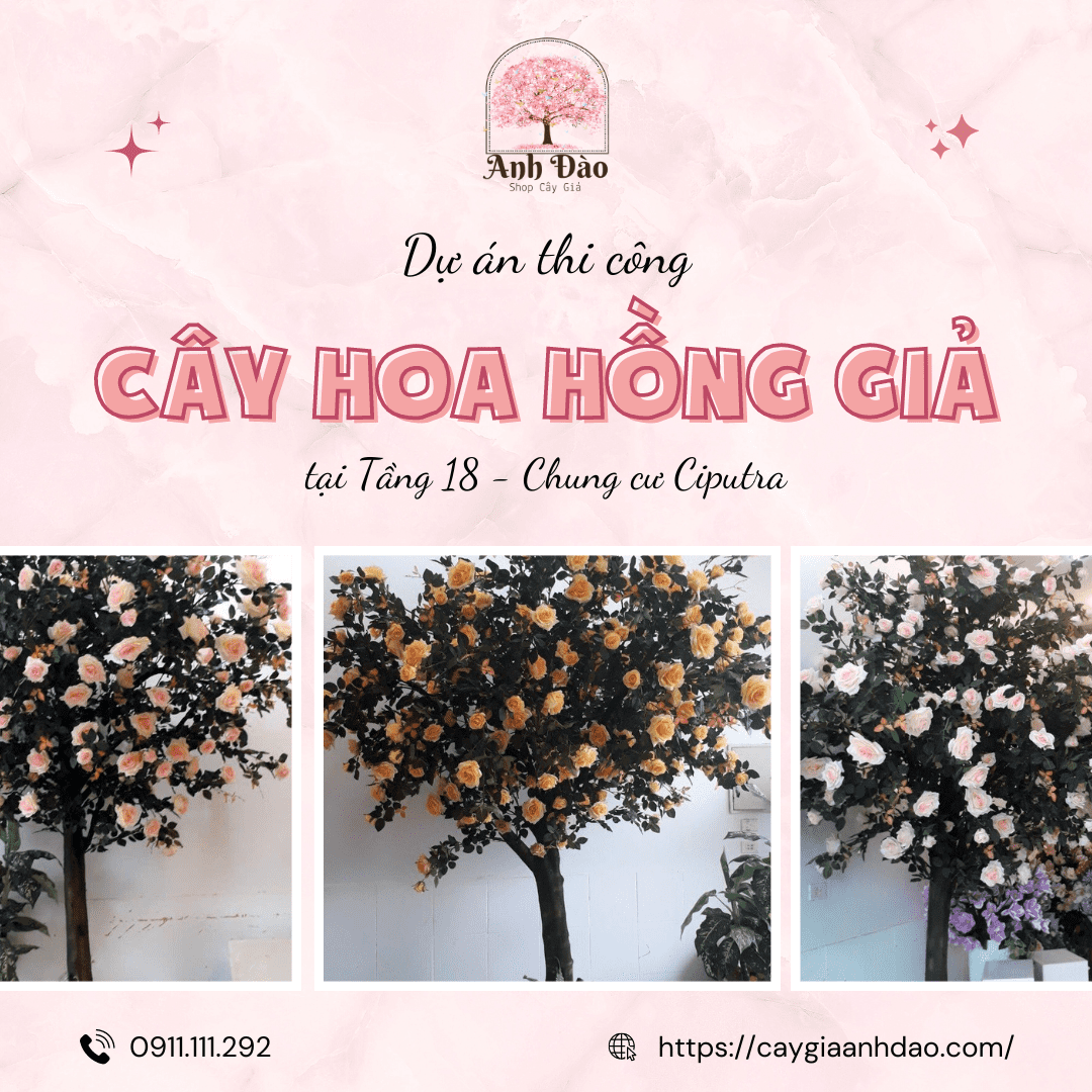 Thi công cây hoa hồng giả 3m5 tại Chung cư Ciputra - Tầng 18