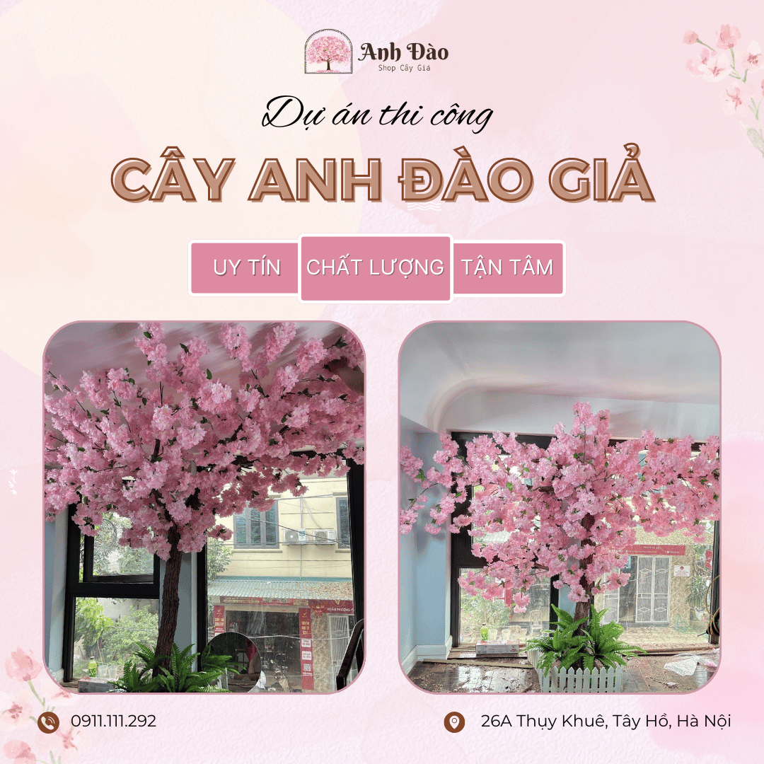Thi công cây anh đào chùm màu hồng nhạt giả 3m tại Thạch Thất