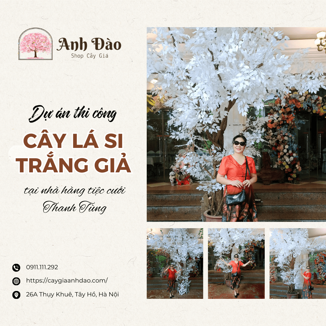 Thi công cây lá si trắng giả 4m tại Nhà hàng tiệc cưới Thanh Tùng - Hà Nội