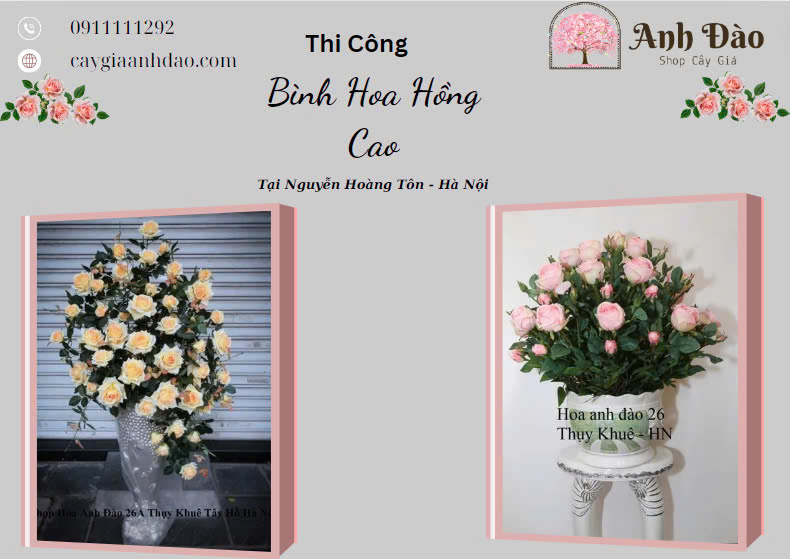 Thi công cây hoa hồng giả 1m85 tại Chung cư Ciputra - Tầng 18 - Cây Giả Anh Đào