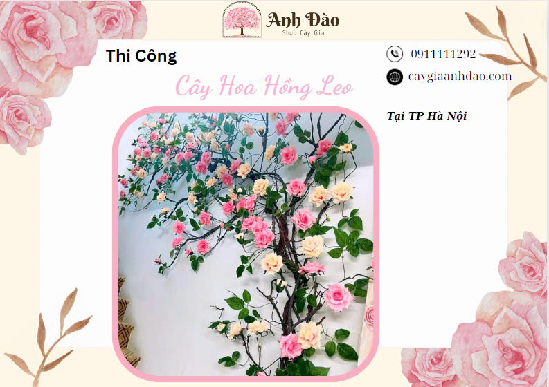 Thi Công Cây Hoa Hồng Leo Tại Khách Sạn Bảo Khánh - Cây Giả Anh Đào