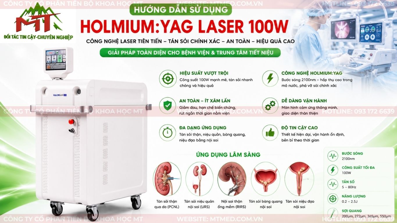 Hướng dẫn sử dụng máy laser tán sỏi Holmium: YAG Laser 100W