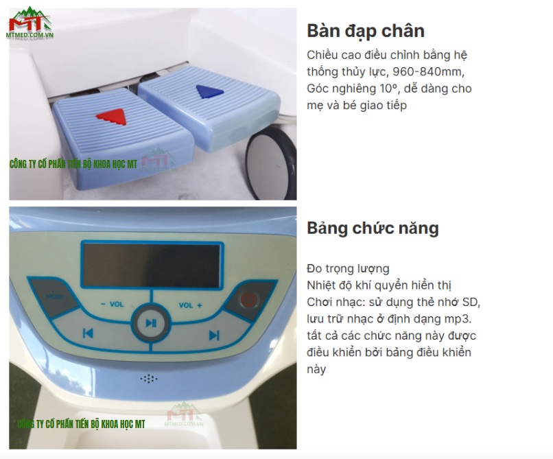 bàn đạp và màn hình hiển thị của nôi trẻ sơ sinh