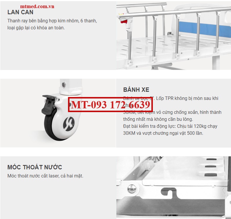 cấu tạo bánh xe giường bệnh nhân 1 tay quay