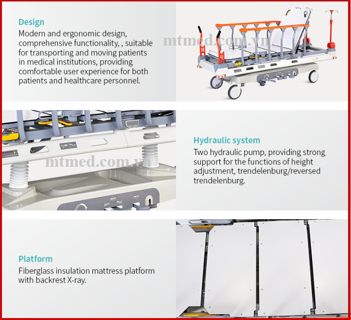 cấu tạo xe đẩy cáng bệnh nhân skb