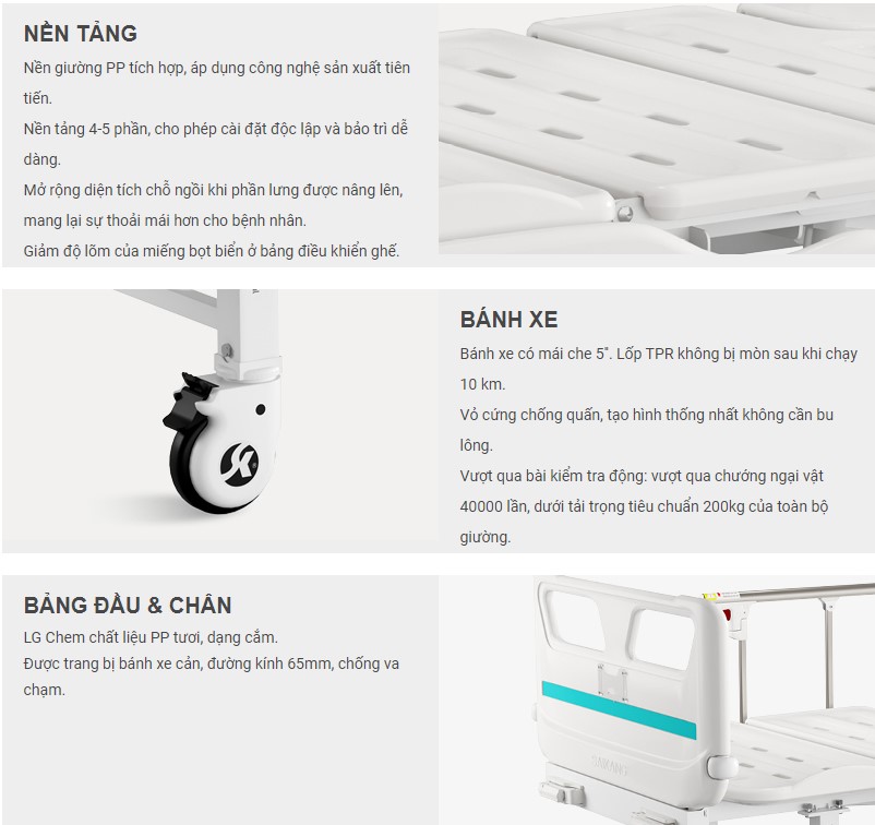 cấu tạo giường bệnh nhân 2 tay quay
