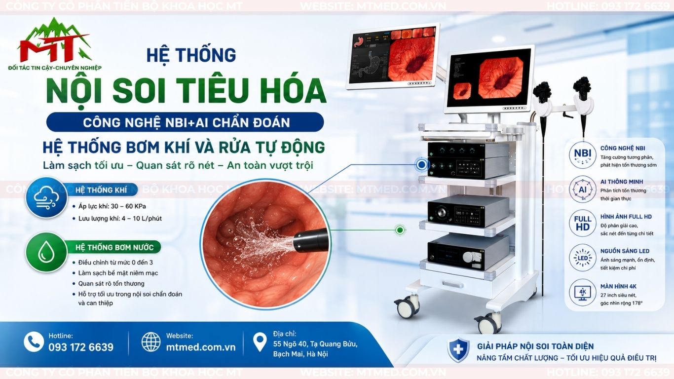 hệ thống bơm khí và rửa tự động của máy nội soi tiêu hóa