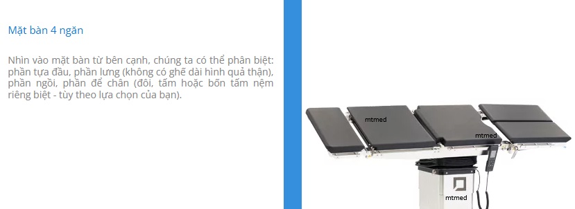 mặt bàn 4 ngăn của bàn mổ tổng quát cao cấp optima