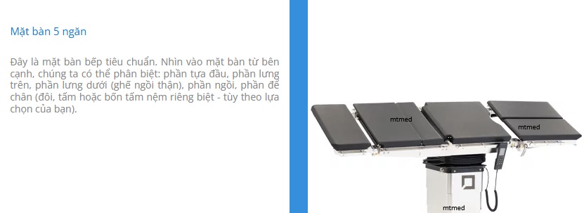 mặt bàn 5 ngăn của bàn mổ tổng quát cao cấp optima