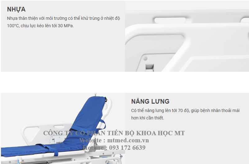 nâng lưng xe đẩy cáng bệnh nhân