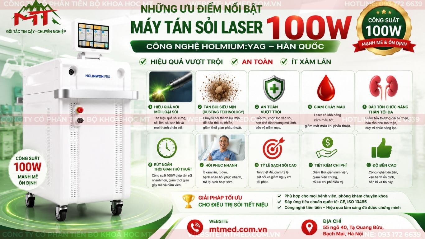 ưu điểm nổi bật của máy laser tán sỏi 100w