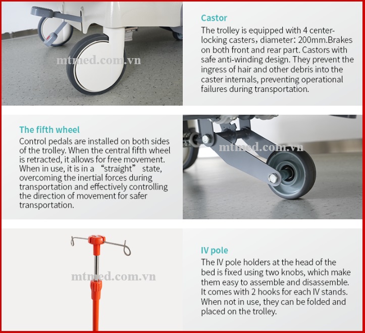 xe đẩy cáng bệnh nhân có bánh xe di chuyển