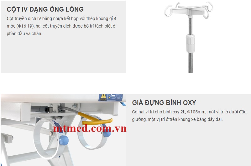 xe đẩy cáng bệnh nhân có giá đựng bình oxy
