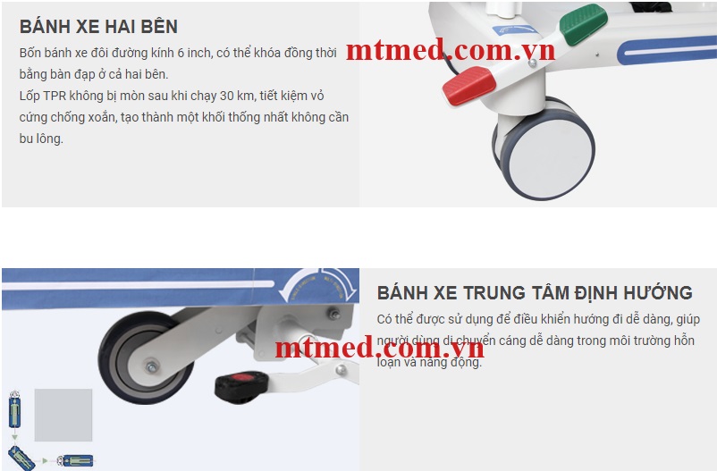 xe đẩy cáng bệnh nhân có khóa bánh xe