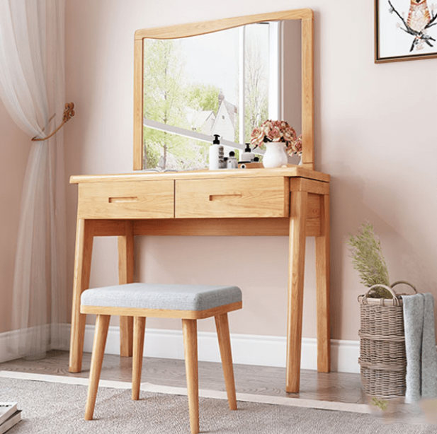 bàn trang điểm gỗ sồi tự nhiên màu gỗ tươi sáng thanh lịch