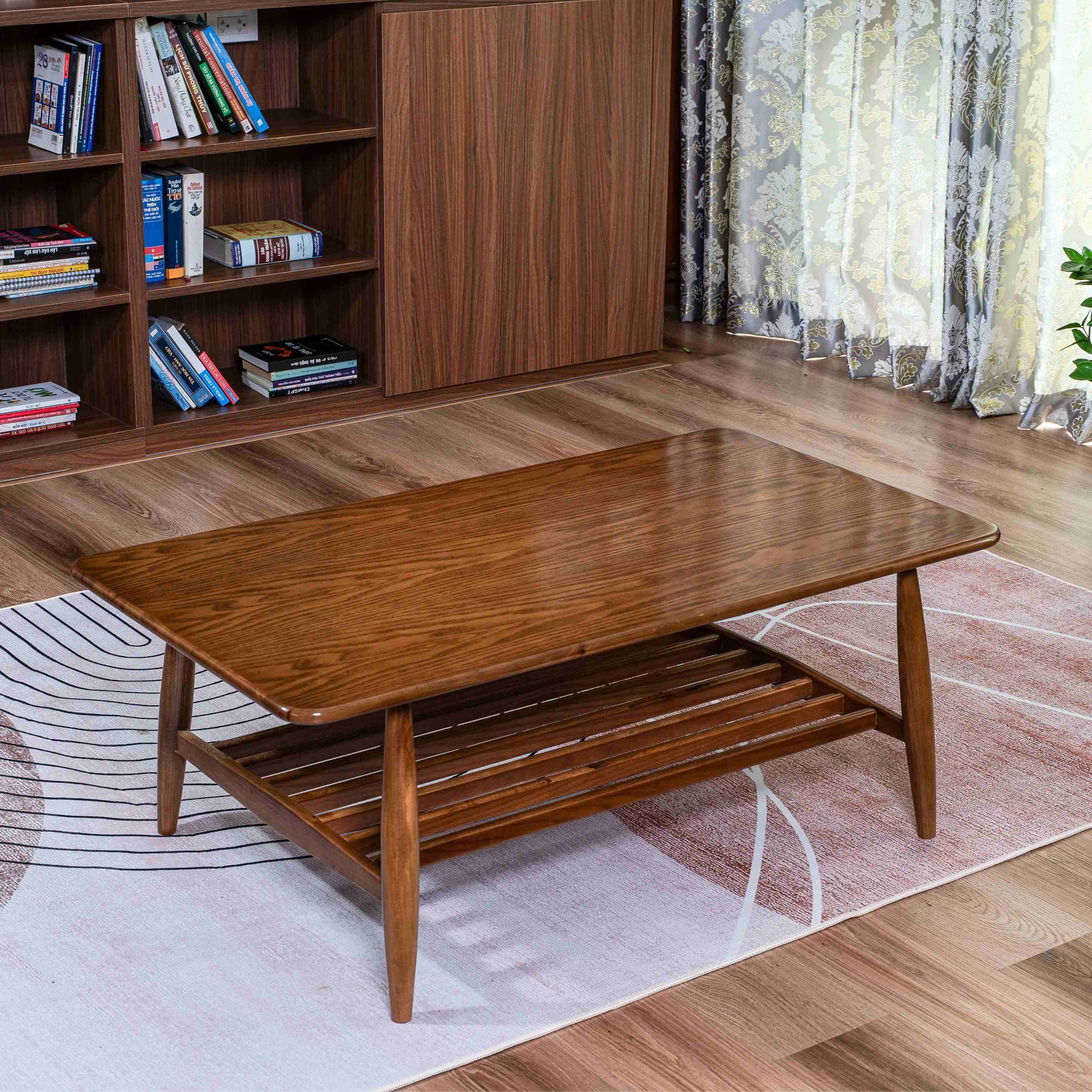 Bàn sofa gỗ tự nhiên 2 tầng hình chữ nhật