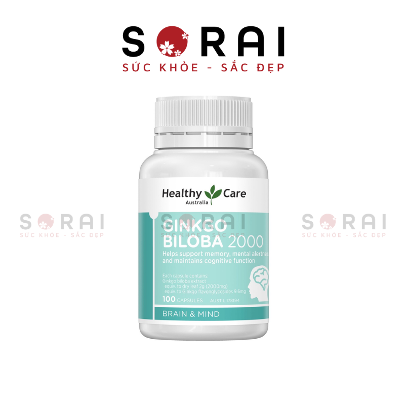 Bổ não Ginkoba Healthy Care Úc tăng tuần hoàn máu, trí nhớ 100 viên
