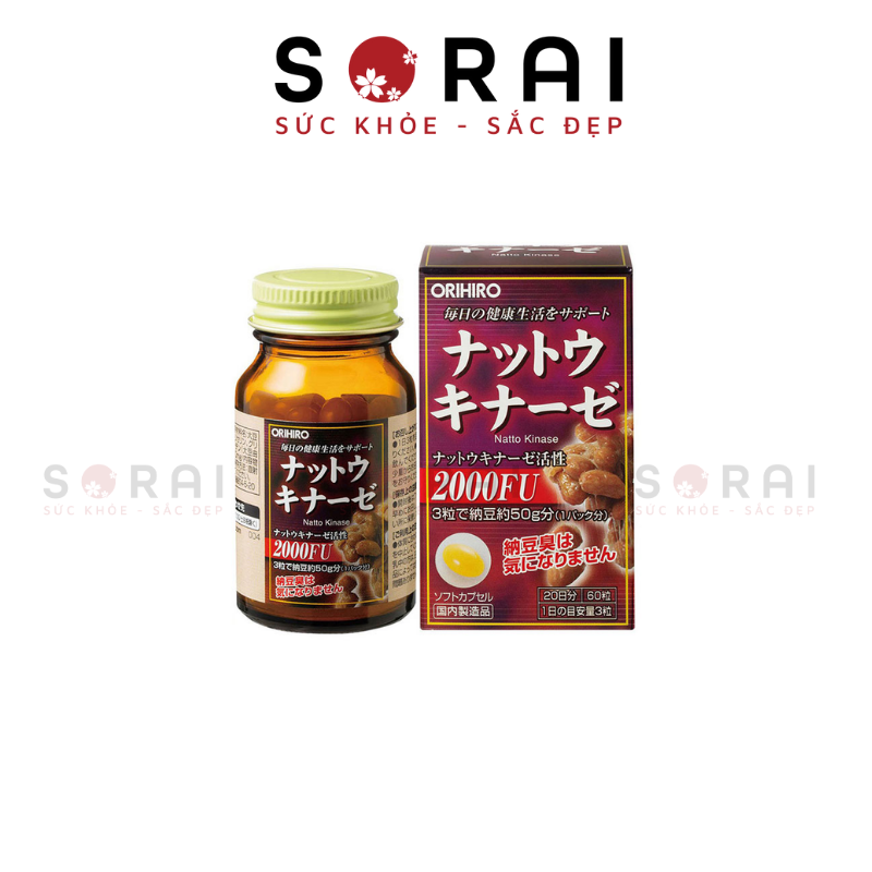 Hỗ trợ điều trị tai biến đột quỵ Natto Kinase 2000FU 60 viên Orihiro - Nhật Bản