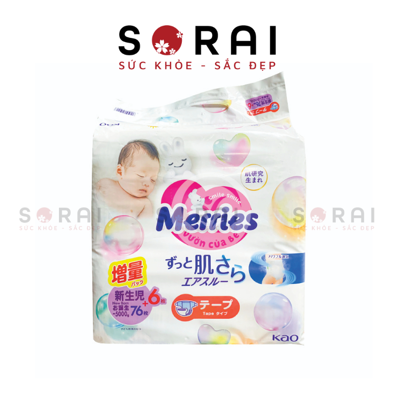 Bỉm Merries Nhật Bản size NB 76+6 miếng mẫu mới 0-5kg