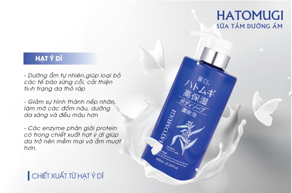 Sữa tắm dưỡng ẩm trắng da Hatomugi Nhật Bản 600ml