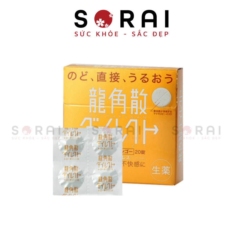 Viên ngậm Ryukakusan Direct vị xoài trị khàn giọng, đau họng viêm họng cho bé từ 5 tuổi 5/26 20 viên