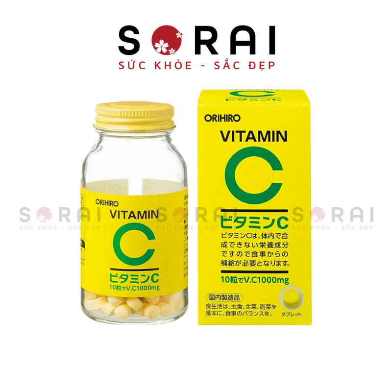 Viên bổ sung Vitamin C Orihiro hỗ trợ trắng da, ngừa thâm nám, tăng sức đề kháng hộp 300 viên