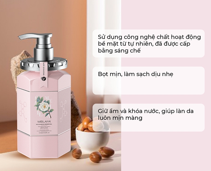 Sữa tắm trắng da Weilaya Trung Quốc hương hoa trà 450ml