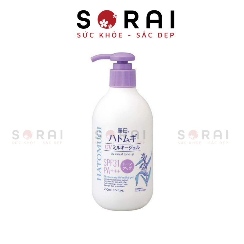 Sữa dưỡng thể Hatomugi dưỡng ẩm và nâng tông da SPF 31+ chai 250ml