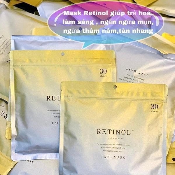 Mặt nạ Retinol Nhật Bản dưỡng ẩm, giúp da căng bóng chống lão hoá túi 30 miếng