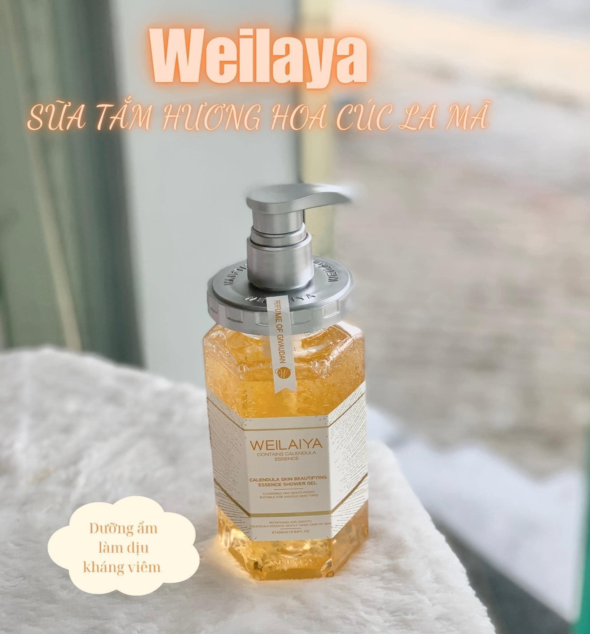 Sữa tắm trắng da Weilaya hương thảo mộc và cánh hoa cúc vạn thọ 450 ml