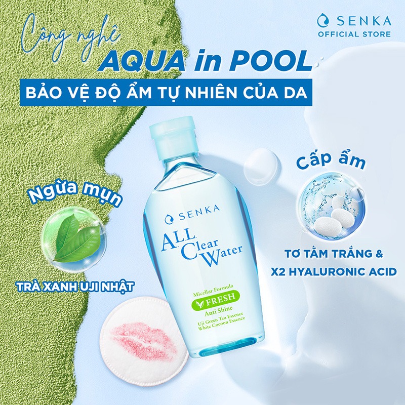 Nước tẩy trang Senka Nhật Bản cho da dầu chai 230 ml (xanh lá nhạt)
