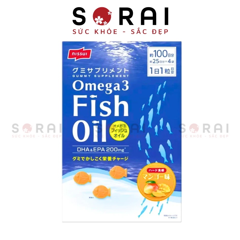Kẹo dẻo Nissui bổ sung Omega 3, DHA EPA Nhật Bản vị xoài 100 viên