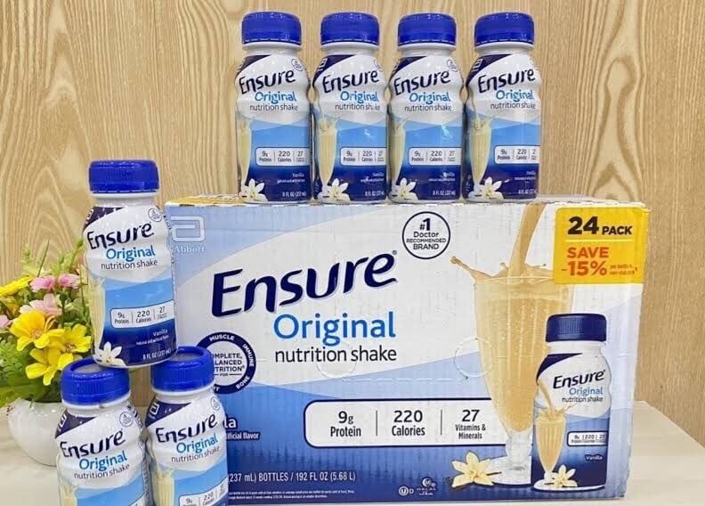 Sữa nước Ensure Mỹ, thùng 24 chai 237ml, hương Vani