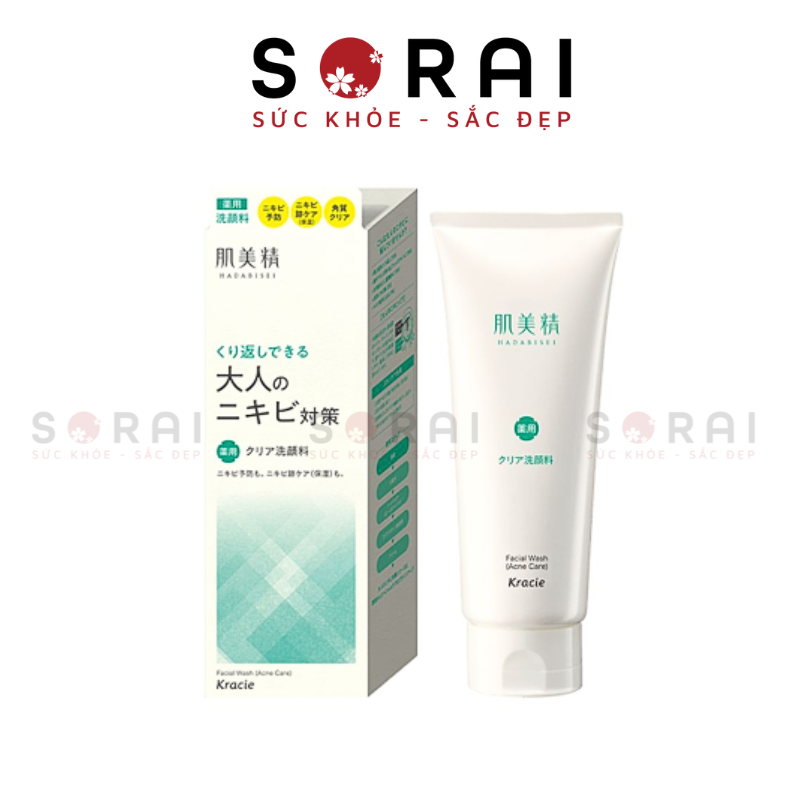 Sữa rửa mặt Kracie Hadabisei Nhật Bản ngừa, trị mụn, trắng da tuýp 110gram