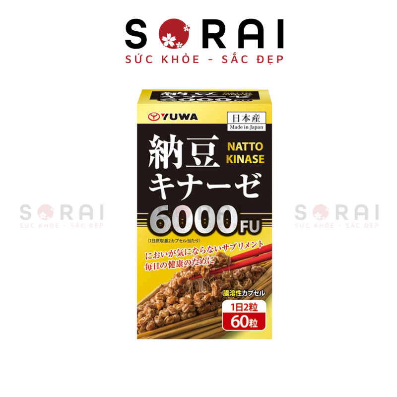 Viên uống phòng chống, điều trị đột quỵ Yuwa Natto Kinase 6000FU Nhật Bản 60 viên 30 ngày