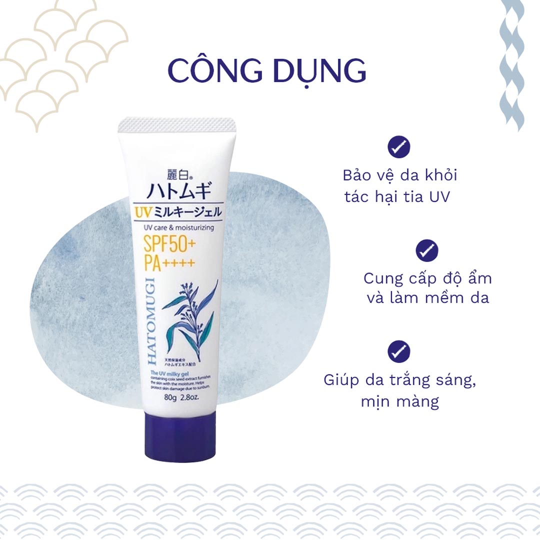 Kem chống nắng Kumano Yushi Reishiro Hatomugi UV Milky Gel SPF50 + PA ++++ 80g