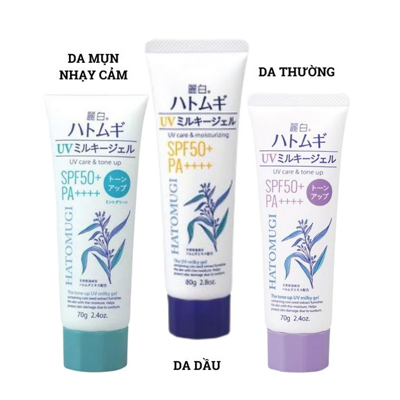 Kem chống nắng Kumano Hatomugi SPF50 + PA ++++ nâng tông, dưỡng ẩm da 70g - xanh bạc hà
