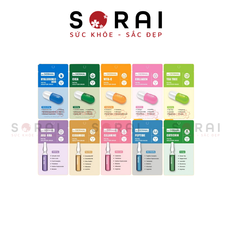 Mặt nạ miếng dưỡng da Dermal Solution Sheet Face Pack Nhật Bản (nhiều loại)