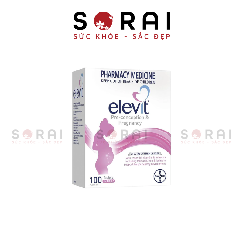 Vitamin tổng hợp Elevit Úc cho bà bầu, trước, trong, sau khi mang thai hộp 100 viên