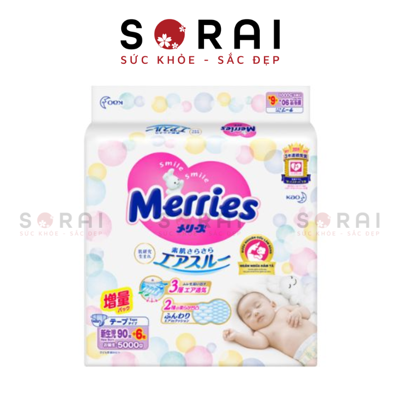Bỉm Merries New Born cộng miếng mẫu mới 96 miếng