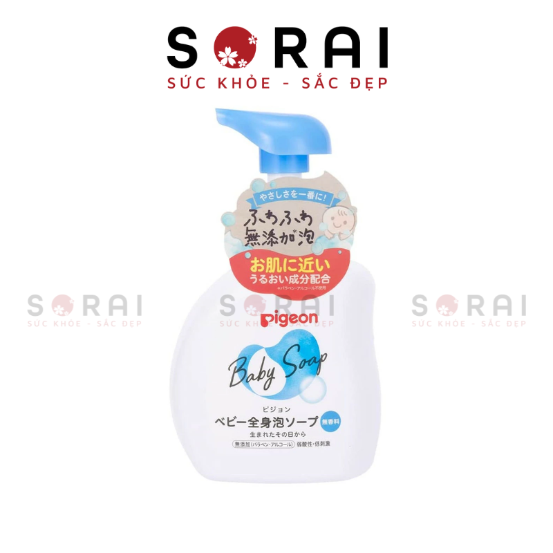 Sữa tắm gội Pigeon Baby Soap tạo bọt, cho trẻ sơ sinh, chai 500ml (không mùi)