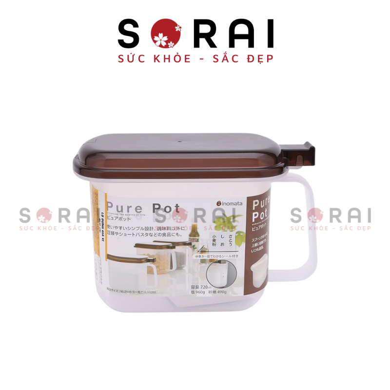 Ca đựng gia vị nắp liền Inomata Nhật Bản màu nâu 720ml