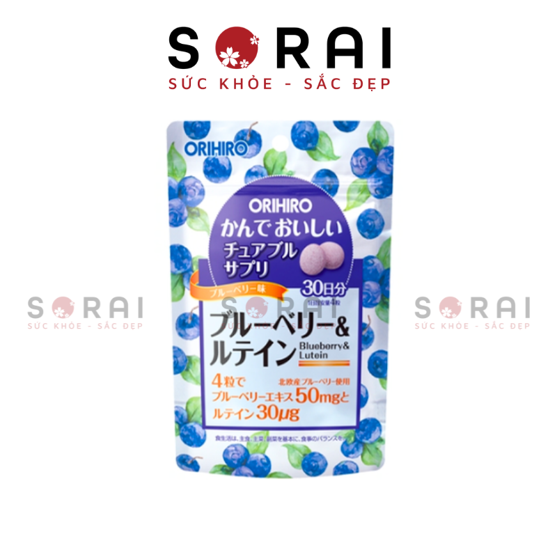 Viên nhai bổ mắt chứa Blueberry và Lutein Orihiro dạng túi 120 viên