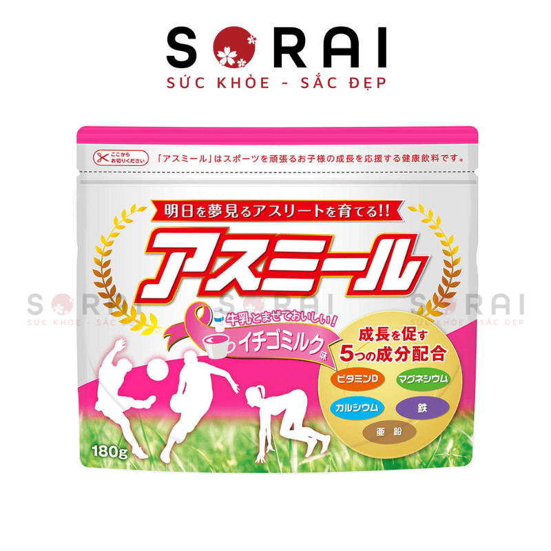 Sữa tăng trưởng chiều cao Asumiru Nhật bản180g vị dâu