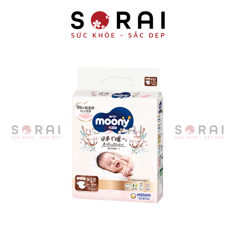 Bỉm cao cấp Moony Natural Organic Nhật Bản dán NB62 cho bé sơ sinh đến 5kg